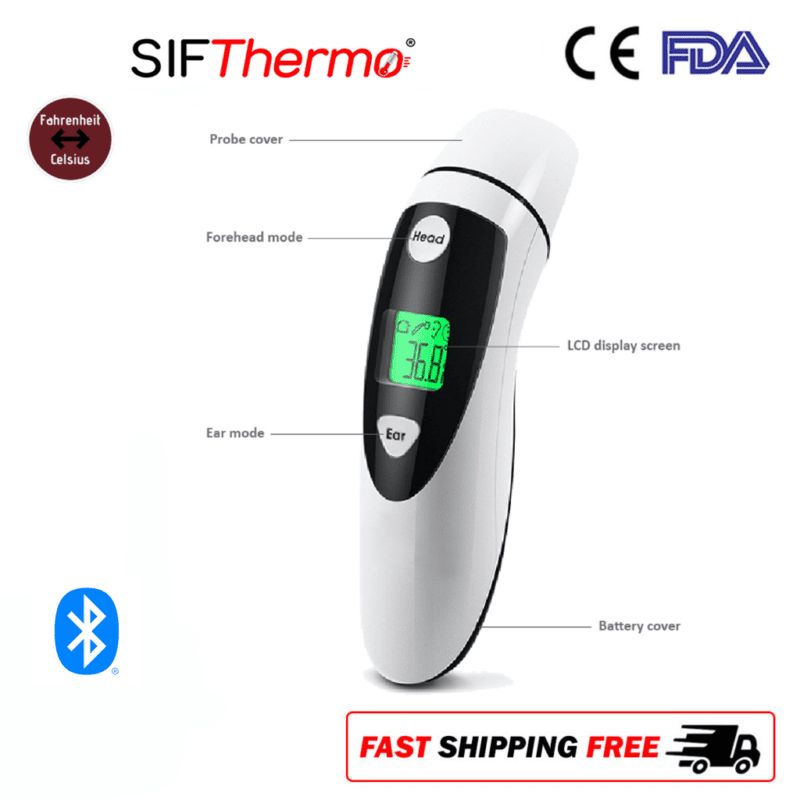 5 x SIFTHERMO-2.21B: Gambar utama Thermometer Inframerah Telinga dan Dahi Bluetooth